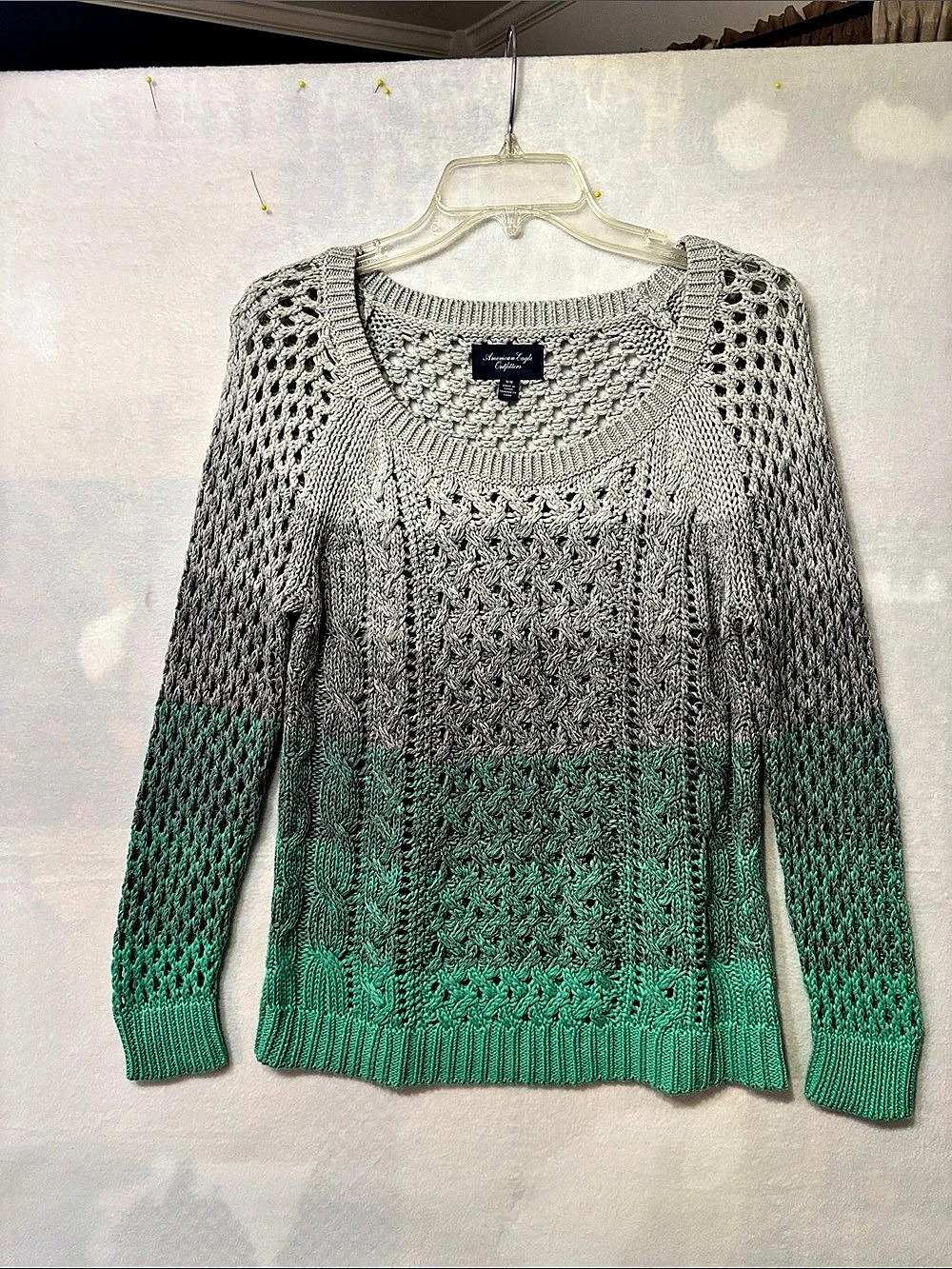 American Eagle Outfitters Ombre Cable Knit Sweater Gray & Green Medium NWOT